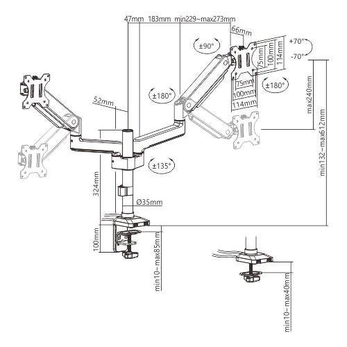 Dual Monitors Pole Mounted Premium Aluminum Spring-Assisted Monitor Arm with 3.0 USB Cables Included LDT53-C024UP For most 17"-32" Monitors from china(chinese)