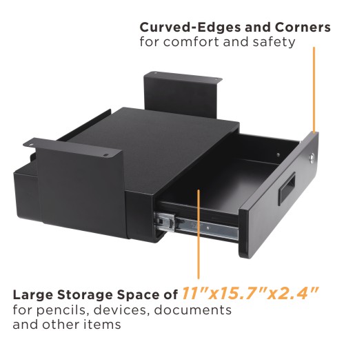 Space-Saving Under-Desk Storage Drawer with Shelf and Locking Mechanism
