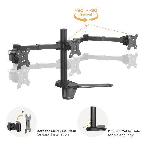 SOPORTE DE MESA ARTICULADO PARA TRES MONITORES DE ACERO ASEQUIBLE LDT33-T036 Para la Mayoría de los Monitores de 17"-27" from china(chinese)
