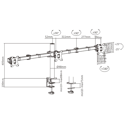 トリプルモニター手頃なスチール関節式モニターアーム LDT33-C036 ほとんどの17"-27"モニター用 from china(chinese)