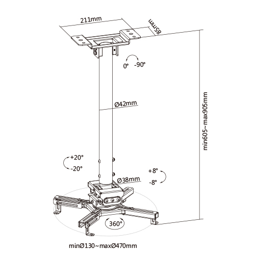 Heavy-Duty Projector Ceiling Mount (For Pitched or Flat Ceiling) PRB-20-01M Support Projectors Up to 35kg/77lbs from china(chinese)