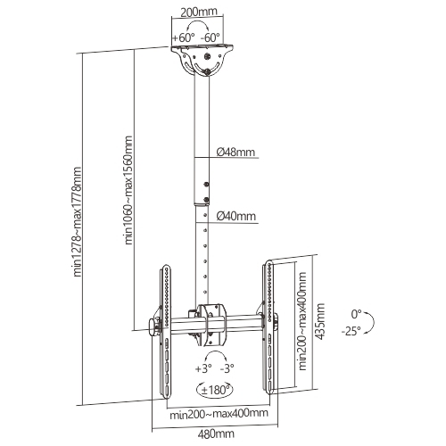 Telescopic Full-motion TV Ceiling Mount PLB-CE944-01L For most 32"-55" LED, LCD flat panel TVs from china(chinese)