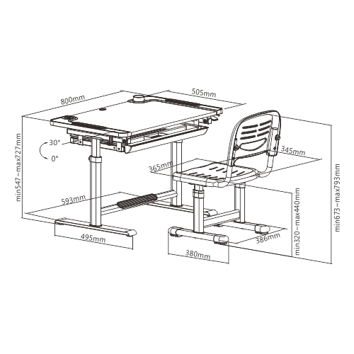 Adjustable Kids Desk and Chair Set  B301 Lockable Gas Spring Tilting Design & 45° Inclined Crossbar with Footrest from china(chinese)