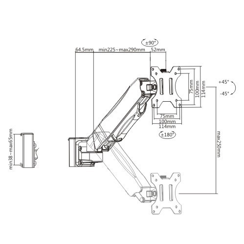 Gas Spring Steel Monitor Arm for Slat Wall  SW03-8 Effortless monitor height adjustment with gas spring from china(chinese)
