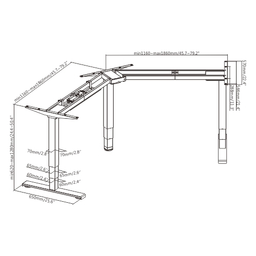 Triple Motor Corner Shape Electric Sit-Stand Desk with Square Column (Reversed) M07-33RC Design for Upgraded Lifting Experience! from china(chinese)