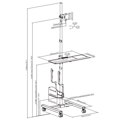 Height Adjustable Mobile Computer Workstation with Monitor Mount FWS04-1 For mobile or fixed computing and display needs. from china(chinese)