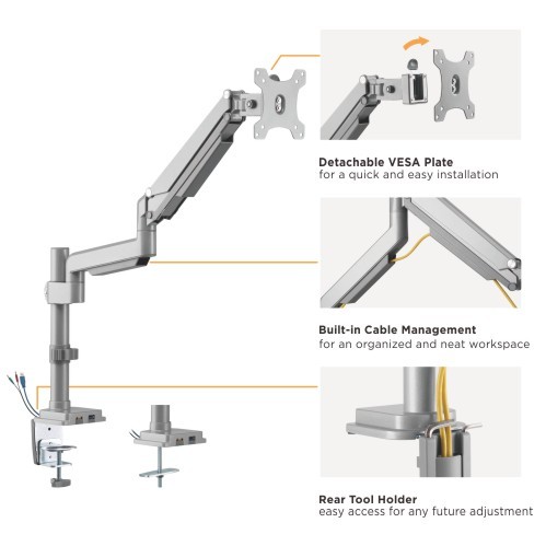 BRAZO PARA MONITOR ÚNICO RENDIMIENTO RESORTE DE GAS ALUMINIO MONTAJE EN POSTE CON USB LDT34-C012UP Para la Mayoría de los Monitores de 17"-32" from china(chinese)