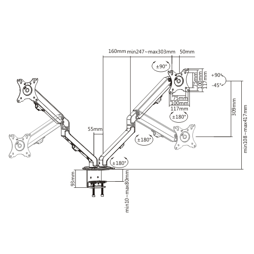 Dual Monitor Minimalist Spring-Assisted Monitor Arm LDT45-C024 For Most 17"-27" Monitors from china(chinese)