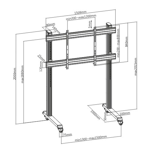 Heavy-Duty Interactive Display Carts (Landscape Orientation) TTL09-812FW Especially for Interactive Display up to 120" and 150kg/330lbs from china(chinese)
