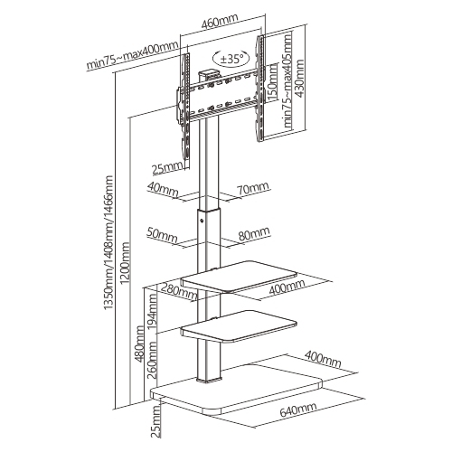 TV Floor Stand with Double Shelves  FS32-44D Support most 32"-65" TVs from china(chinese)