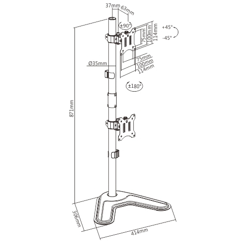 Vertical Pole Mount Dual-Screen Monitor Stand LDT57-T02V For Most 17"-32" Monitors from china(chinese)