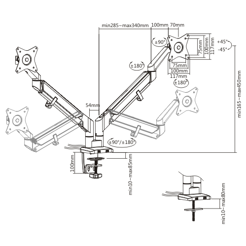 Dual Monitors Space-Saving Gas Spring Monitor Arm with USB LDT44-C024U For Most 17''-32'' Monitors from china(chinese)