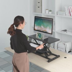 Electric Sit-Stand Desk Converter with Keyboard Tray Deck (Compact Surface)