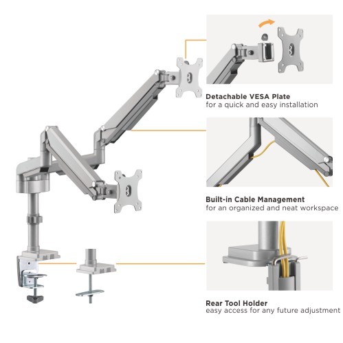 BRAZO PARA DOS MONITORES RENDIMIENTO RESORTE DE GAS ALUMINIO MONTAJE EN POSTE LDT34-C024P Para la Mayoría de los Monitores de 17"-32" from china(chinese)
