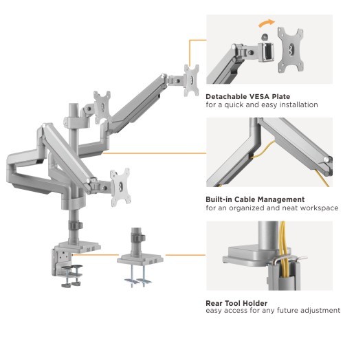 トリプルモニターパフォーマンスガススプリング式アルミニウムポールマウントモニターアーム LDT34-C036P ほとんどの17"-30"モニター用 from china(chinese)