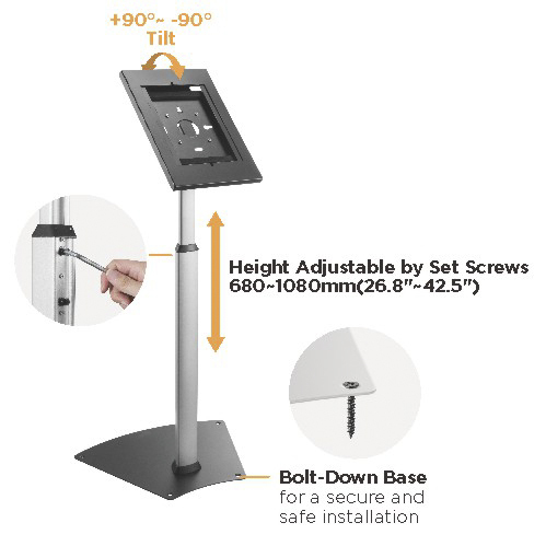 Anti-Theft Height Adjustable Tablet Kiosk Floor Stand for 9.7" iPad 5/6 & iPad Pro (1st), 10.2" iPad 7/8/9, 10.5” iPad Air (Gen 3)/iPad Pro, 10.1" Samsung Galaxy Tab A (2019) PAD12-05N Ideal for Trade Show, Store Display and More Public Places from china(chinese)