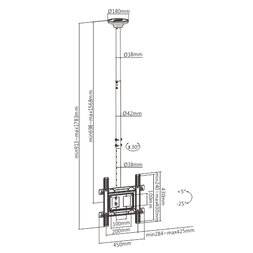 Heavy-Duty TV Ceiling Mount PLB-CE1044-02 Wider Height Ajustment Range & Stronger Loading Ability! from china(chinese)