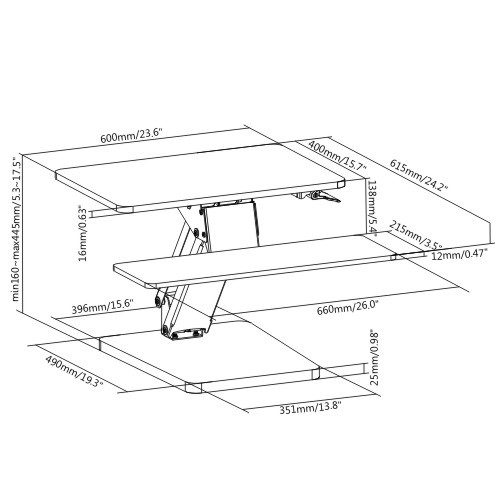 Gas Spring Sit-Stand Desk Converter DWS25-T01 Effortless, Comfortable, and Ergonomic from china(chinese)
