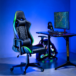 Large Diamond Quilted PU Gaming Chair with Headrest, Lumbar Support and RGB Lights