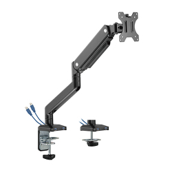 Single Monitor Premium Aluminum Spring-Assisted Monitor Arm with 3.0 USB Cables Included
