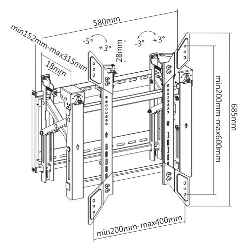 Portrait Pop-out Video Wall Mount LVW03-64T For most 45"-70" LED, LCD flat panel TVs from china(chinese)