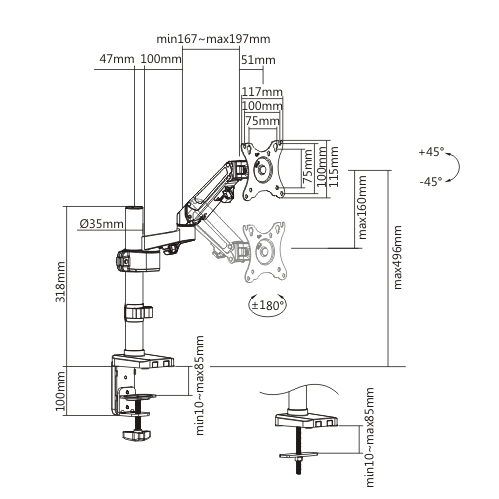 Single Monitor Aluminum Gas Spring Monitor Arm LDT47-C012 For 17"-27" Monitors from china(chinese)