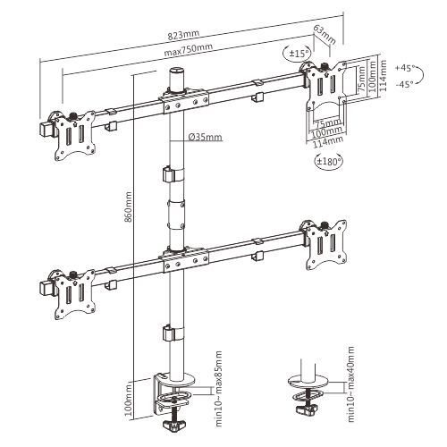 Pole Mount Quad-Screen Monitor Mount LDT57-C04 For Most 17"-32" Monitors from china(chinese)
