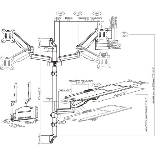 Dua Screen Pole Held Computer Wall Mount with CPU Holder WWS04-02 Keep Yourself in Right Position from china(chinese)