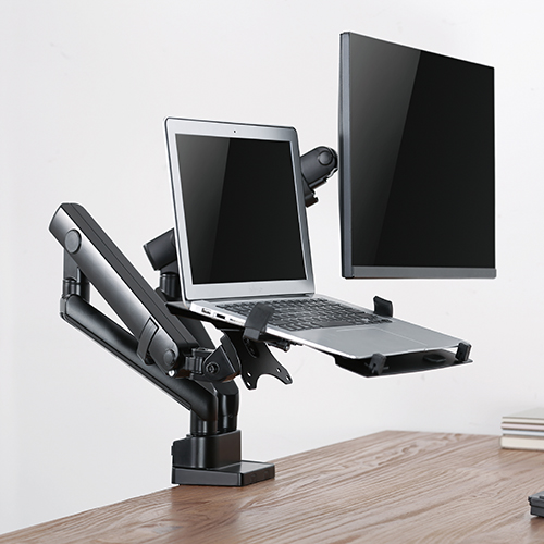 VIVO Soporte articulado para monitor de movimiento completo y escritorio  para laptop con doble articulación de brazo central VESA, se adapta a