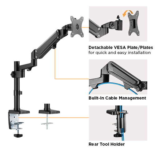 Single Monitor Heavy-Duty Aluminum Gas Spring Monitor Arm LDT47-C012N For 17"-35" Monitors from china(chinese)