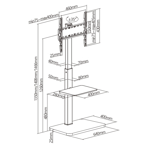 TV Floor Stand with Single Shelf  FS32-44 Support most 32"-65" TVs from china(chinese)