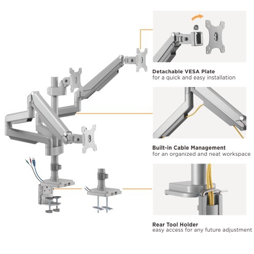 BRAZO PARA TRES MONITORES RENDIMIENTO RESORTE DE GAS ALUMINIO MONTAJE EN POSTE CON USB LDT34-C036UP Para la Mayoría de los Monitores de 17"-30" from china(chinese)