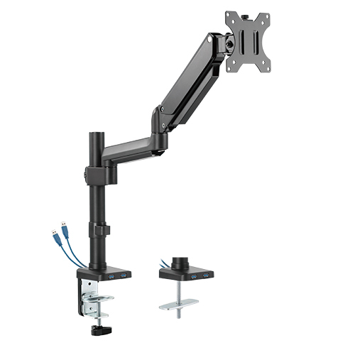 Premium Single Monitor Aluminum Pole Mounted Gas Spring Monitor Arm with USB Ports LDT26-C012UP Adjust and Position Your Monitor - Perfect for Smaller Desktop from china(chinese)