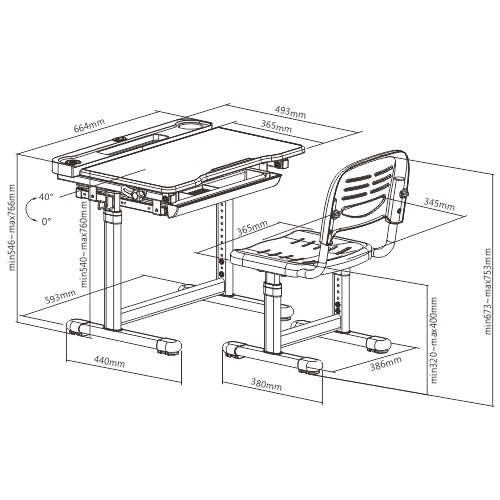 ネジロック式高さ調節可能なキッズデスクとフルバックレストチェアセット B204EDU 角度調節式可能なデスクトップ | プルアウト式式引き出し | ストレージ凹溝 | ランプスロット from china(chinese)