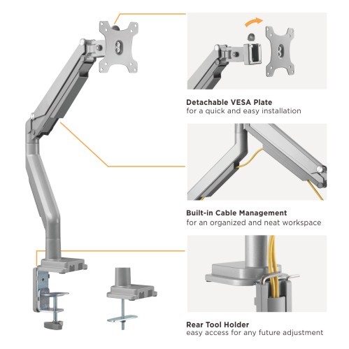 シングルモニターパフォーマンスガススプリング式アルミニウムモニターアーム LDT34-C012 ほとんどの17"-32"モニター用 from china(chinese)