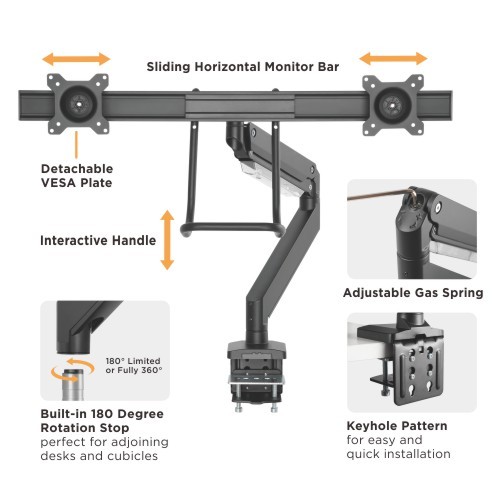 Dual Monitors Aluminum Heavy-Duty Gas Spring Monitor Arm with Handle LDT23-C022 For Most 17"~32" Monitors from china(chinese)