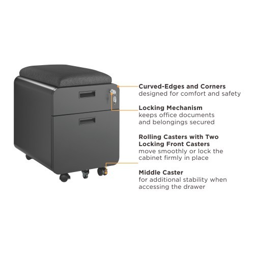 2-Drawer Locking Mobile File Cabinet with Cushion