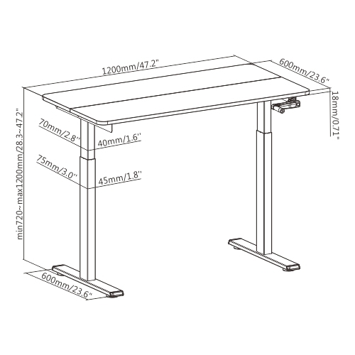 Economical Manually Adjustable Desk with 2-Piece Partitioned Table Top (1200×600mm) N08-22D-B Cost-Effective with Advanced Features from china(chinese)