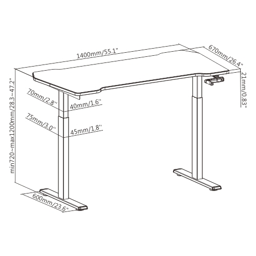 Economical Manually Adjustable Desk with Desk Mat & 2-Piece Partitioned Table Top (1400×670mm) N08-22D-GBL Cost-Effective with Advanced Features from china(chinese)