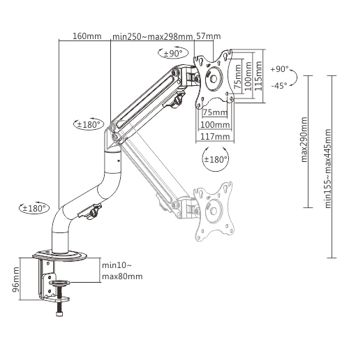 Single Monitor Pipe-Shaped Counterbalance Spring-Assisted Monitor Arm LDT71-C012 For most 17"~32" Monitors from china(chinese)