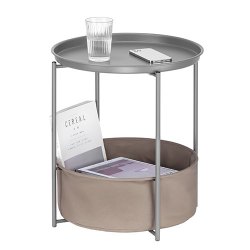 Modern Compact Side Table with Canvas Storage Basket