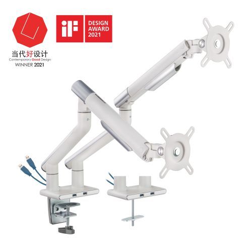 USBポート付きデュアルモニタープレミアムスリムアルミニウムスプリングアシストモニターアーム LDT49-C024U ほとんどの17"-32"モニター用 from china(chinese)