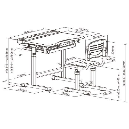手動リフティング高さ調節可能なキッズデスクとフルバックレストチェアセット B208 傾斜可能なデスクトップ/プルアウト引き出し/拡張スロット from china(chinese)