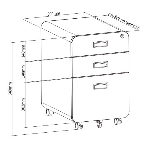 3-Drawer Locking Mobile File Cabinet