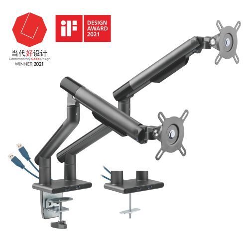 USBポート付きデュアルモニタープレミアムスリムアルミニウムスプリングアシストモニターアーム LDT49-C024U ほとんどの17"-32"モニター用 from china(chinese)