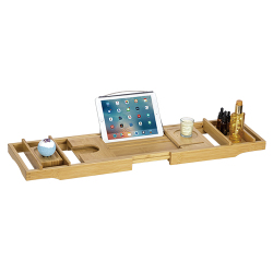 Bamboo Bathtub Tray with Fabric Tablet/Book Holder