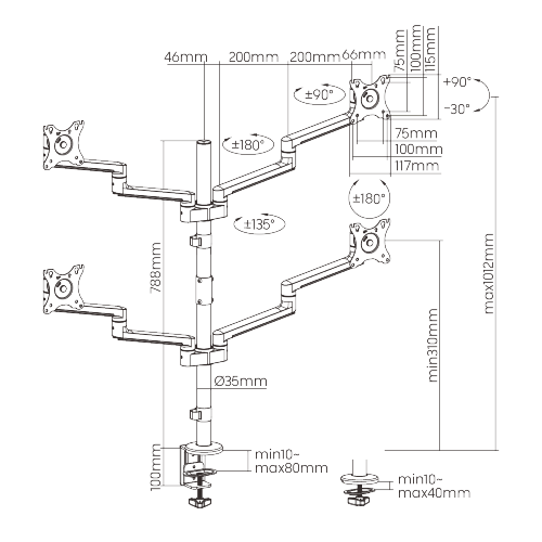 プレミアムアルミニウム関節式モニターアーム LDT72-C048 ほとんどの17"-32"モニター用 from china(chinese)