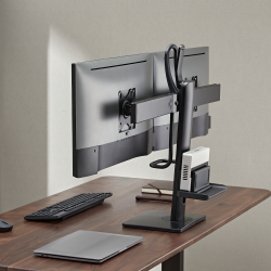 Dual Screens Vertical Lift Monitor Stand With Thin Client CPU Mount