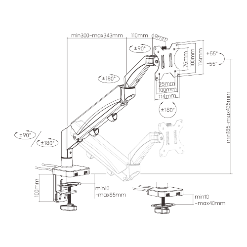 Single Monitor Space-Saving Spring-Assisted Monitor Arm with USB-A/USB-C Ports LDT56-C012UC  from china(chinese)