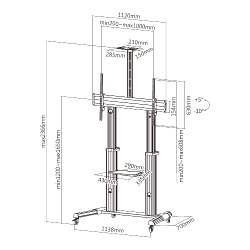 CARRO AJUSTABLE EN ALTURA DE ELEVACIÓN MANUAL PARA TV CON PANTALLA ULTRA GRANDE  TTL04-610TW Para la mayoría de televisores de pantalla plana LED/LCD de 60"-100" from china(chinese)